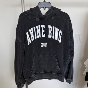 Anine Bing Charcoal Hoodie with White Lettering